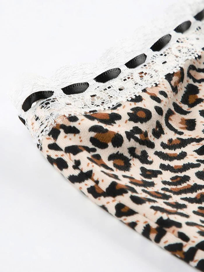 Punk Low Rise Leopardenmuster Shorts mit Spitzenbesatz