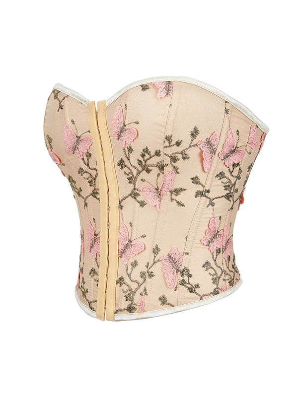 Vintage Bandage Corset Top with Butterfly Embroidery