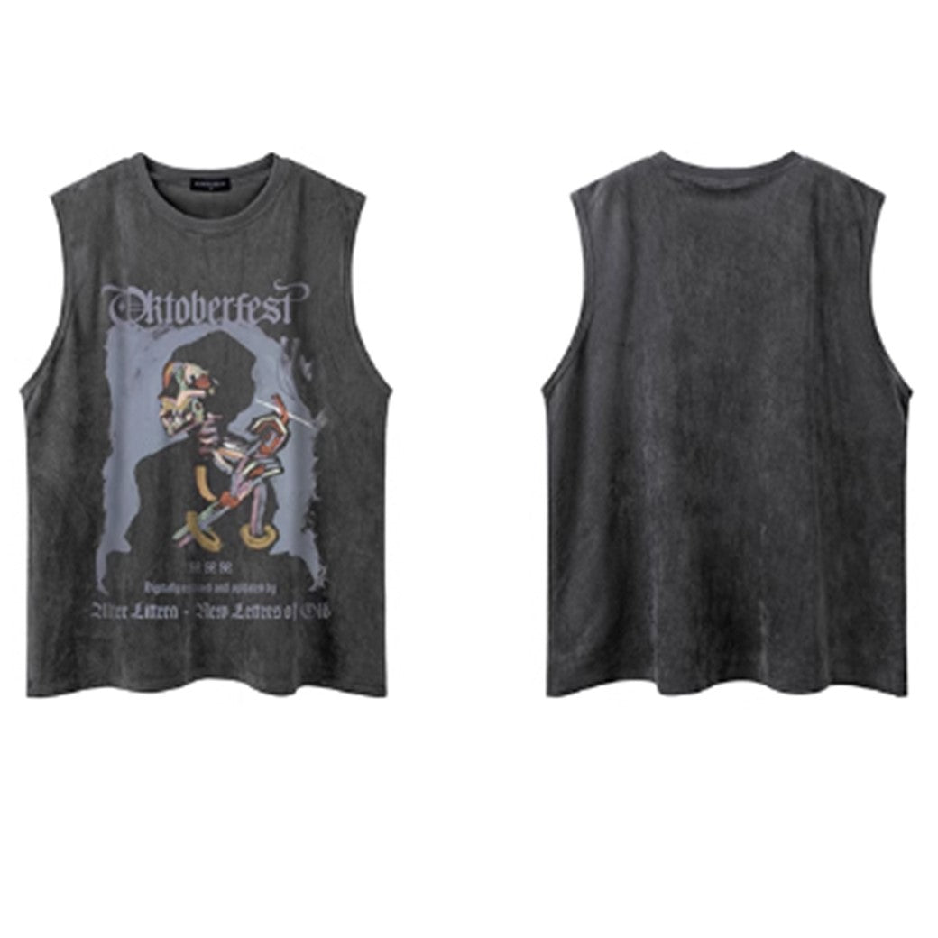 Men Punk Oversized Front Skull illustration Design Tank Top