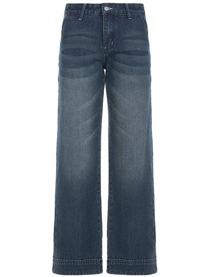 Vintage Blue Low Rise Washed Gradient Straight Leg Jeans