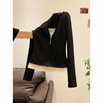 Black Long Sleeve Zip Up Shirt for Women - Alba