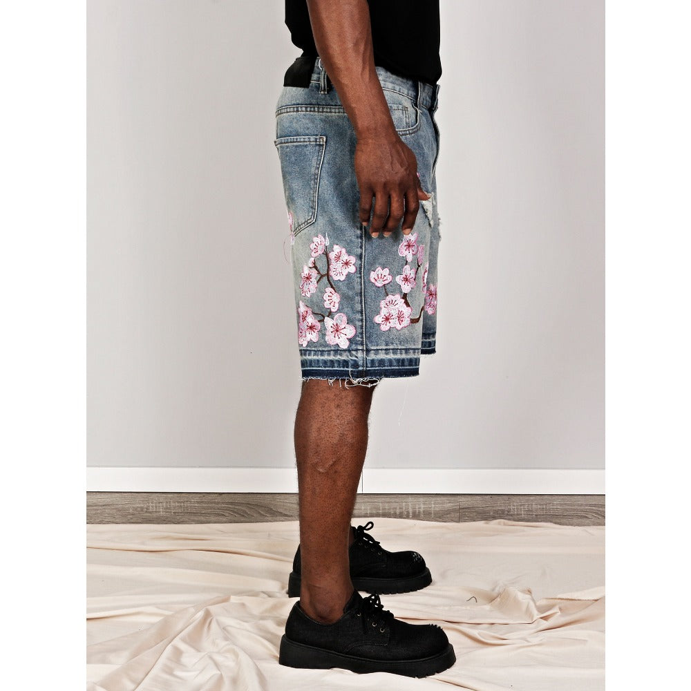 Denim Shorts with Floral Print for Men - Lucrezia