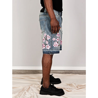 Denim Shorts with Floral Print for Men - Lucrezia