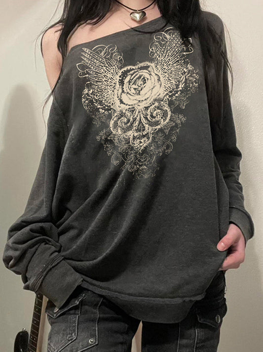 Vintage Gray Niche Design Rose Sweatshirts