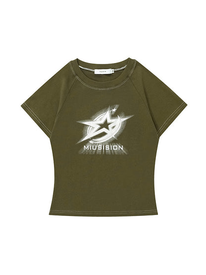 Green Y2K Star Print Short Sleeve Tee