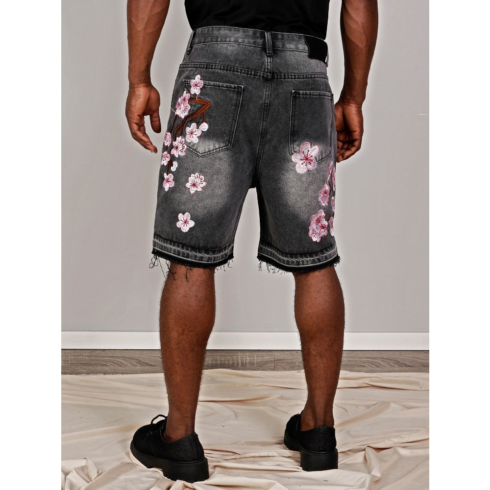 Denim Shorts with Floral Print for Men - Lucrezia