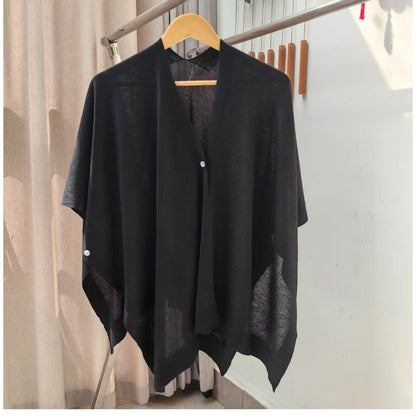 Solid Color Knit Shawl with Button for Women - Michela