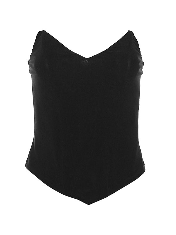 Black V-Neck Backless Bandeau Top