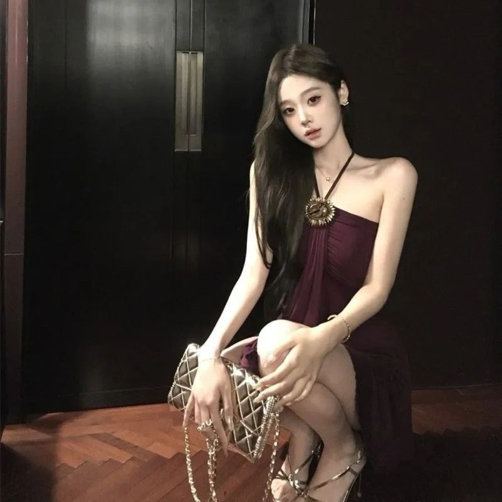 Wine Red Halter Mini Dress for Women - Isabella