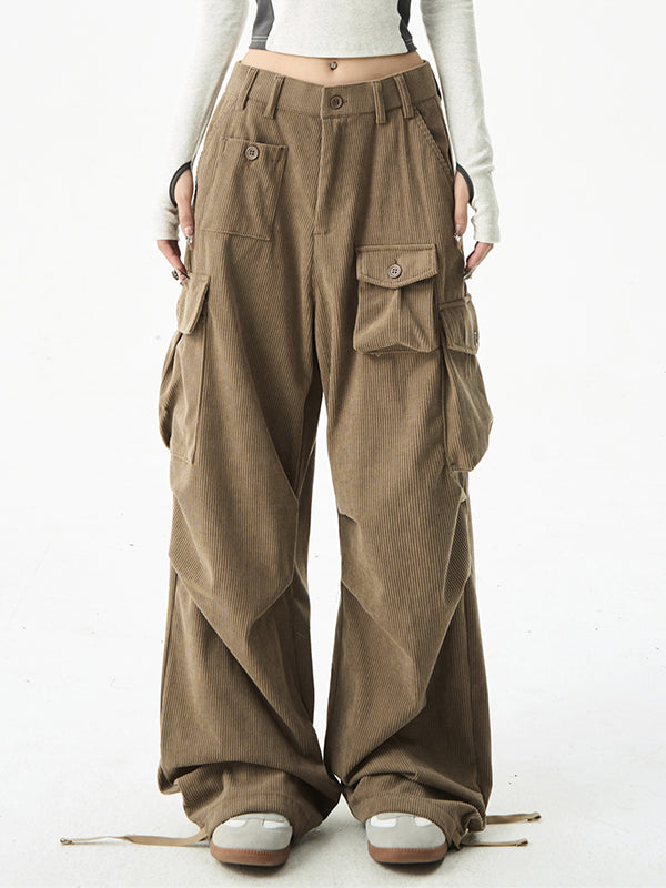 Vintage Street Corduroy Cargo Pants with Multi Pockets