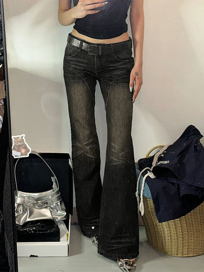 Dark Vintage Low Waist Splice Flare Jeans