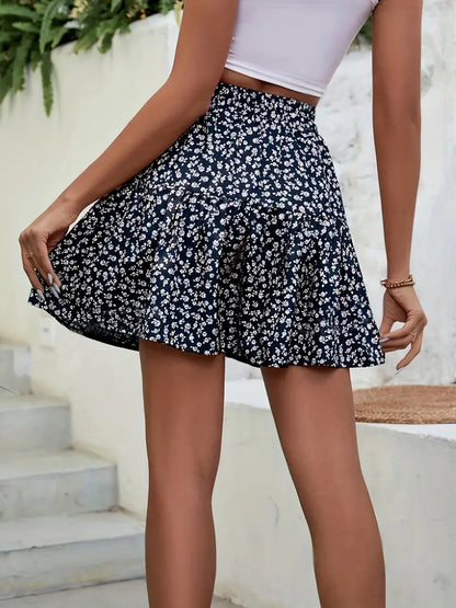 Vintage Floral Print High Waist Mini Skirt