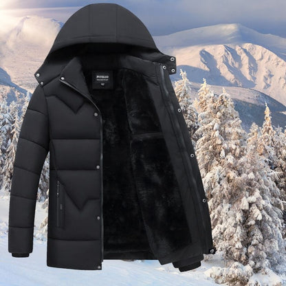 Hooded Fleece Lined Winter Coat with Zipper for Men - Carmela