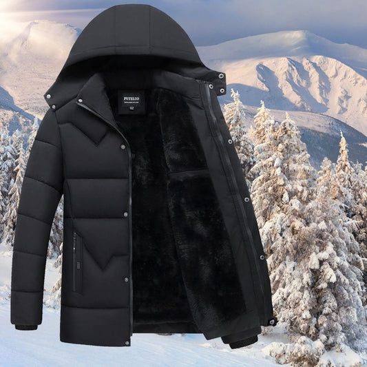 Hooded Fleece Lined Winter Coat with Zipper for Men - Carmela