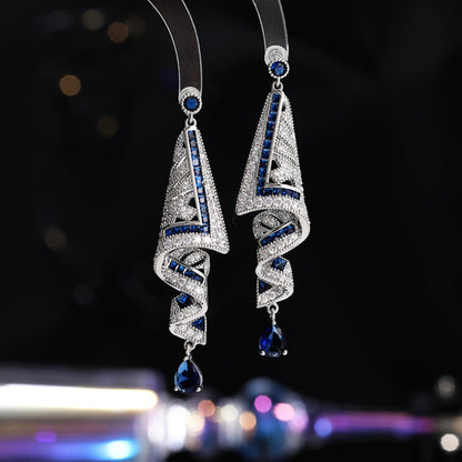 Silver Blue Crystal Drop Dangle Earrings for Women - Stefania