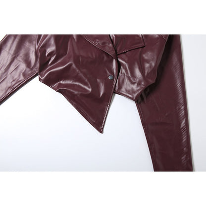 Burgundy Faux Leather Cropped Jacket for Women - Romina