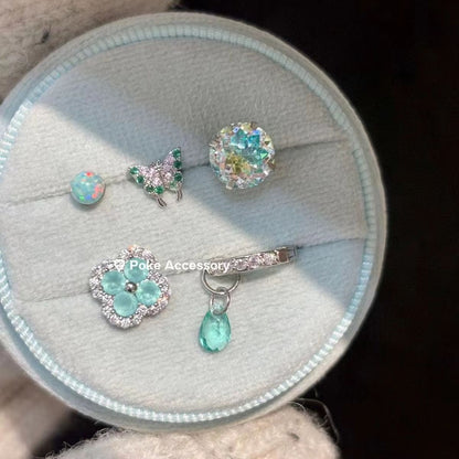 Green Crystal Butterfly and Flower Earring Set for Women - Valentina