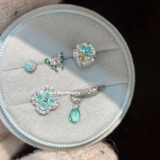 Green Crystal Butterfly and Flower Earring Set for Women - Valentina