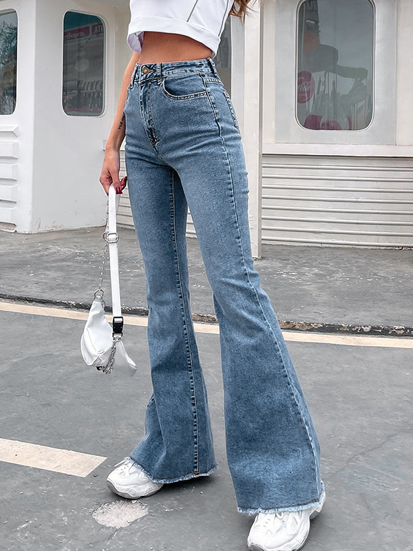 Blue Vintage Washed High Waist Stretchy Flare Jeans