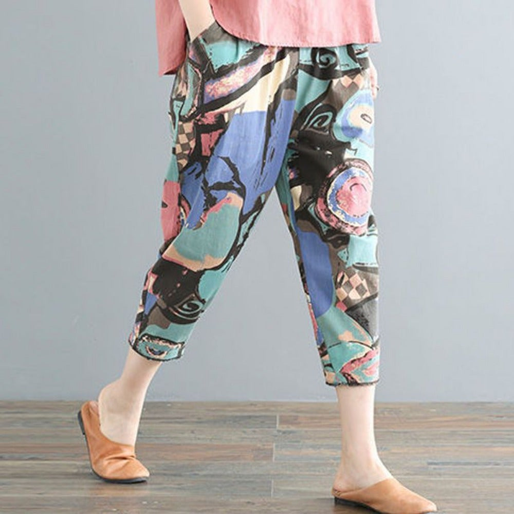 Multicolor Abstract Print Loose Pants for Women - Orsola