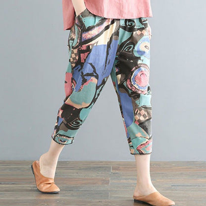Multicolor Abstract Print Loose Pants for Women - Orsola