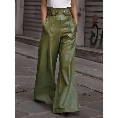 Wide Leg High Waist Leather Pants for Women - Natalia