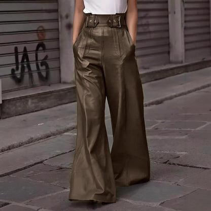 Wide Leg High Waist Leather Pants for Women - Natalia