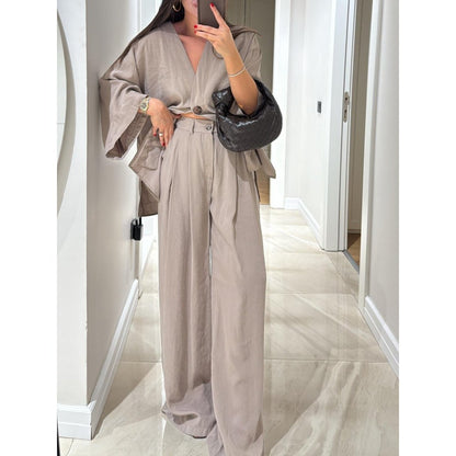 Two Piece Wide Leg Pants Set for Women - Iris
