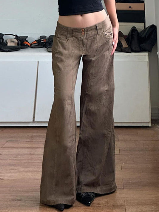 Brown Vintage American Low Waist Split Flare Jeans