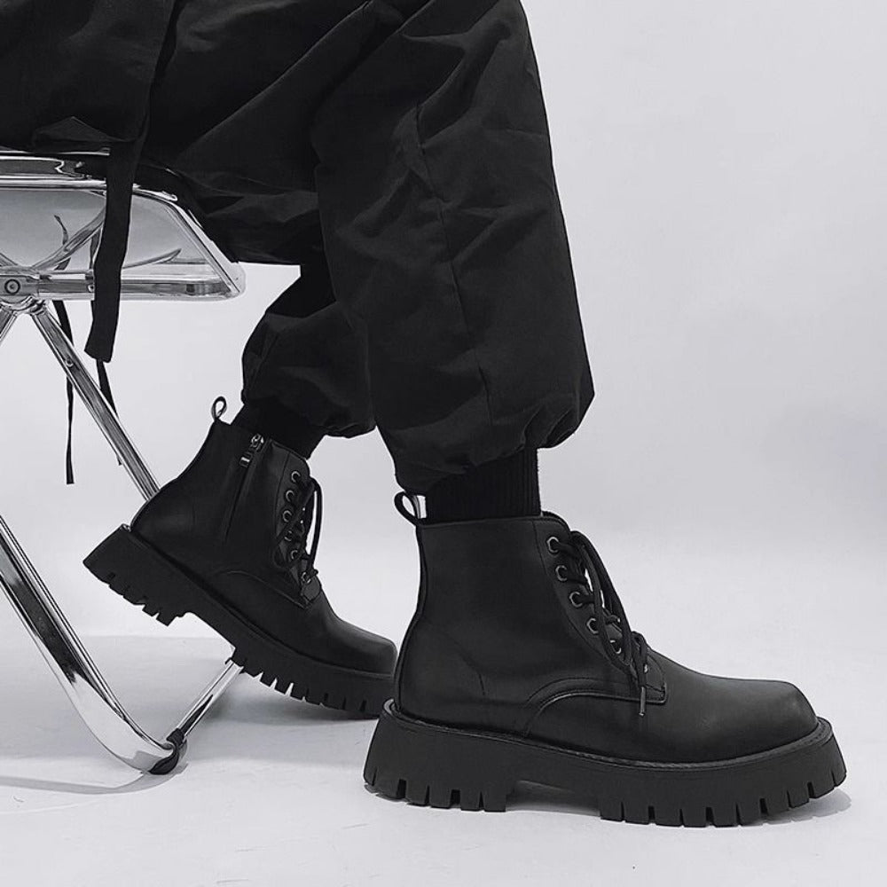 Black Leather Lace Up Ankle Boots for Men - Melina
