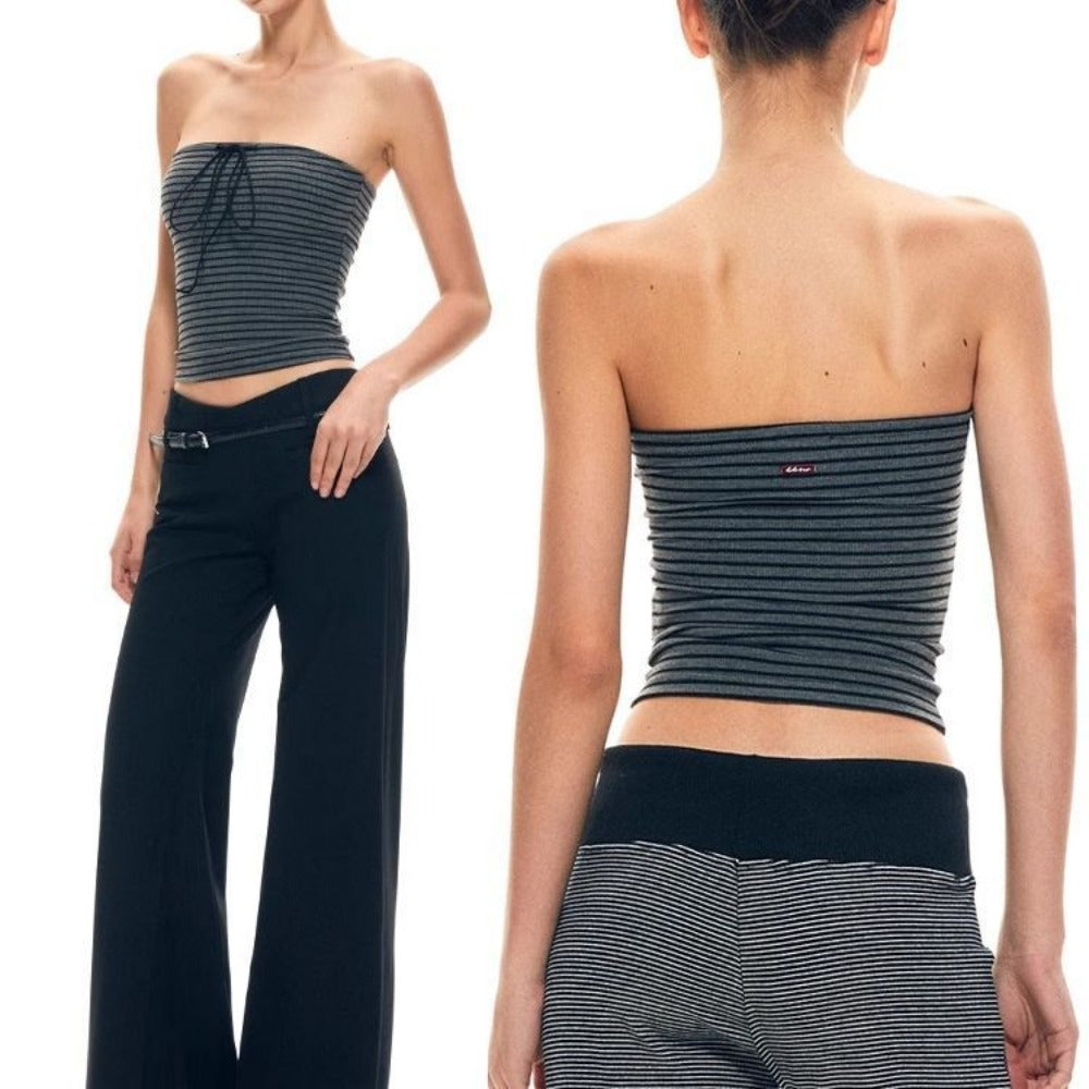 Black Gray Striped Tube Top for Women - Morena