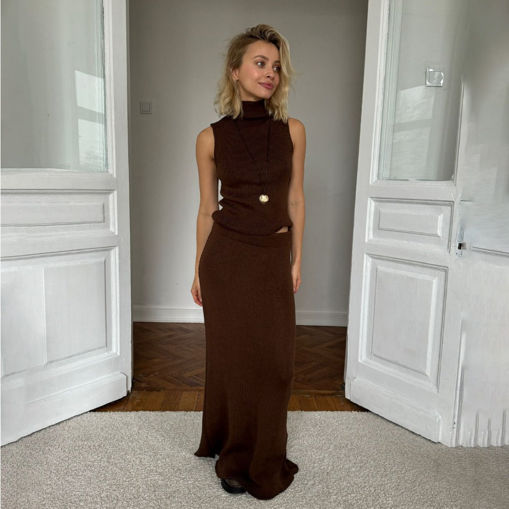 Ribbed Knit Set with High Neck for Women - Ester