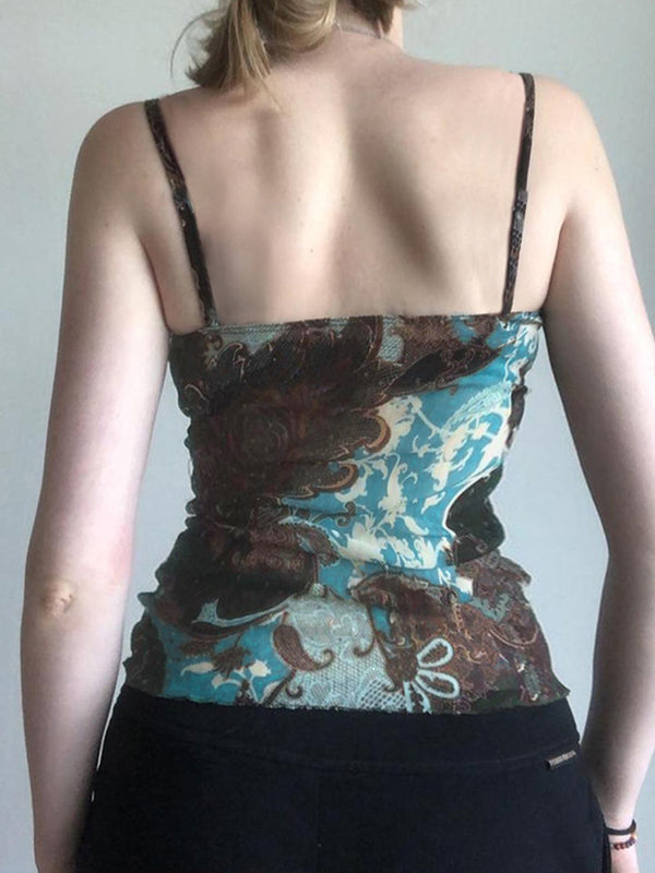 Brown Vintage Botanical Prints Cami Top