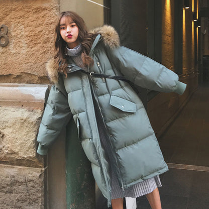 Long Puffer Coat with Fur Hood for Women - Diana