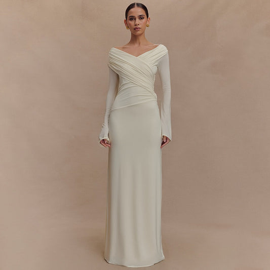 Long Sleeve Maxi Dress with Ruched Detail for Women - Immacolata