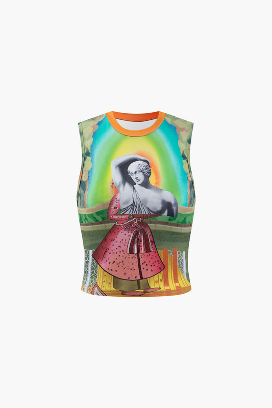 Vintage Statue Print Slim Tank Top