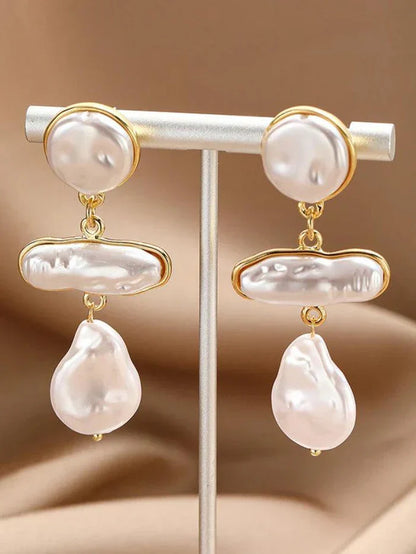 White Vintage Baroque Irregular Faux Pearl Linked Earring