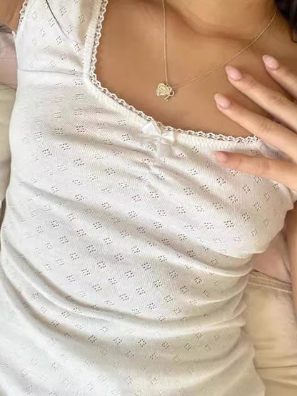 White Basic Square Neck Ruffle Short Sleeve Tee