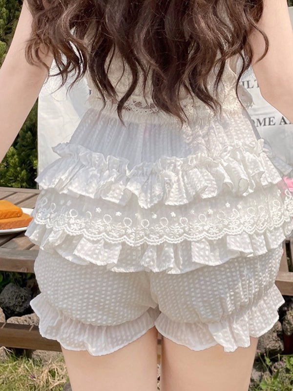 White Y2K Multi Layered Lace Bow Shorts