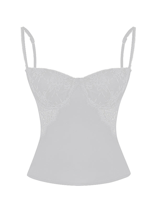 White Ver a través de encaje Splice Slim Corset Top