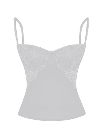 White See Through Lace Splice Slim Corset Top