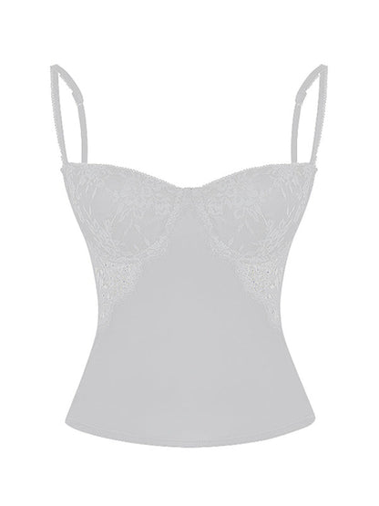 White See Through Lace Splice Slim Corset Top