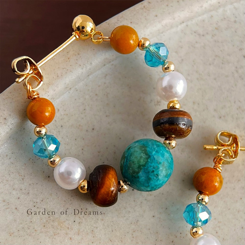 Turquoise Multicolor Natural Stone Hoop Earrings for Women - Annamaria