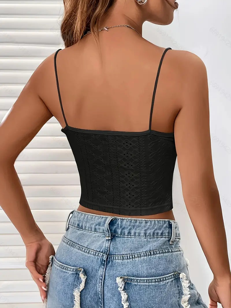 Top corto estilo camisola con costura de encaje con ojales estilo vintage