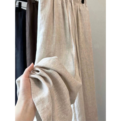 Wide Leg Linen Pants with Drawstring for Women - Monica