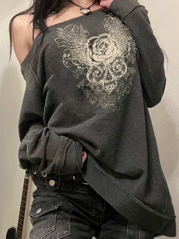 Vintage Gray Niche Design Rose Sweatshirts