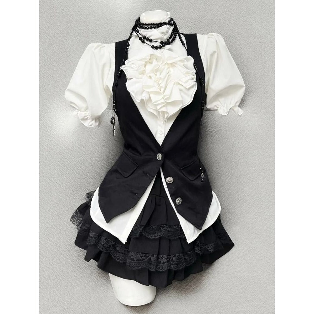 Black and White Three Piece Skirt Set for Women - Ide