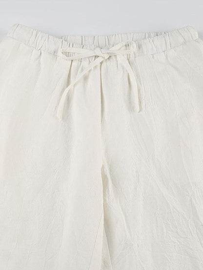 White Classic Drawstring Straight Leg Pants