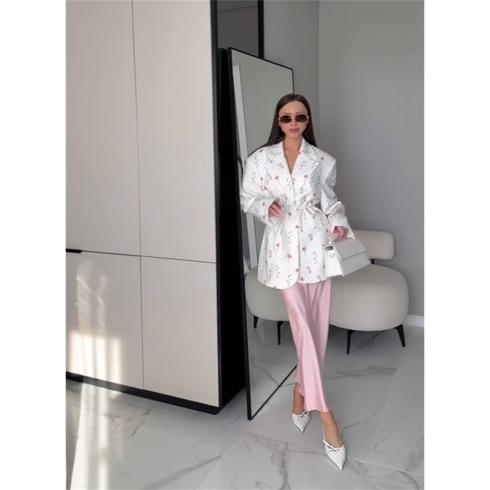 Floral Print Belted Blazer Jacket for Women - Giusy