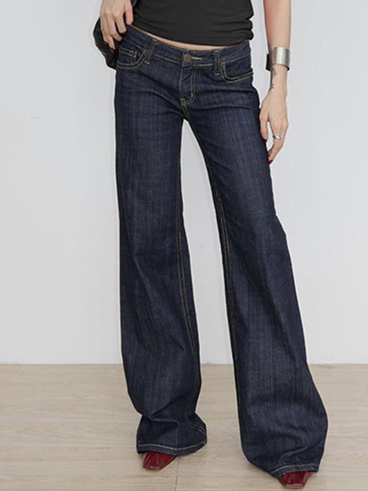 Dark Blue Basic Low Waist Flare Jeans